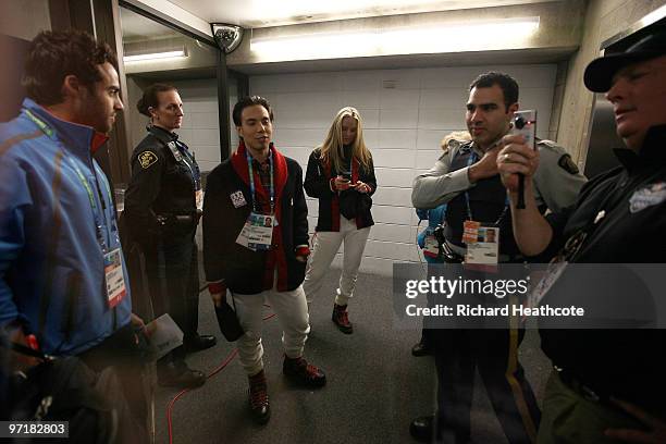 Apolo Anton Ohno and Lindsey Vonn of the United States wait to enter the stadium during the Closing Ceremony of the Vancouver 2010 Winter Olympics at...