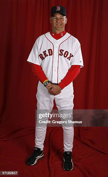 Manager Terry Francona of the Boston Red Sox poses during photo day at the Boston Red Sox Spring Training practice facility on February 28, 2010 in...