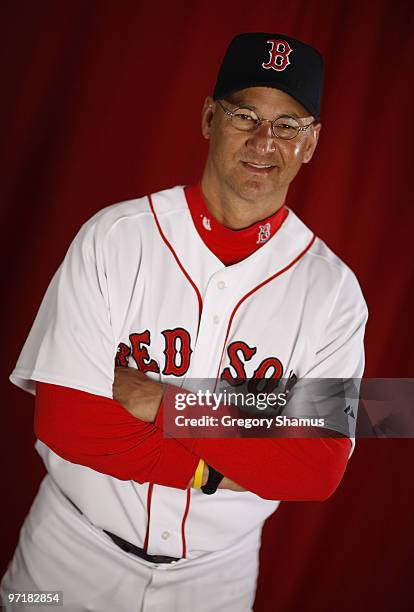 Manager Terry Francona of the Boston Red Sox poses during photo day at the Boston Red Sox Spring Training practice facility on February 28, 2010 in...