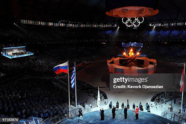 Mayor of Vancouver Gregor Robertson, President Jacques Rogge and Mayor of Sochi Anatoly Pakhomov look on during the Closing Ceremony of the Vancouver...