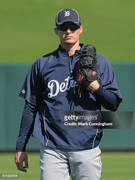 Don Kelly of the Detroit Tigers looks on during spring training workouts at Joker Marchant Stadium on February 28, 2010 in Lakeland, Florida.
