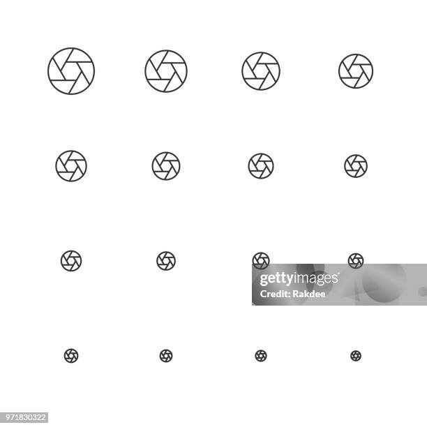 aperture icon - multi scale line series - camera aperture stock illustrations
