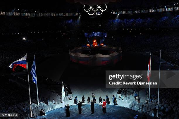 Mayor of Vancouver Gregor Robertson, President Jacques Rogge and Mayor of Sochi Anatoly Pakhomov look on during the Closing Ceremony of the Vancouver...