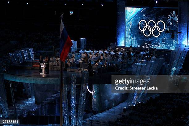 President Jacques Rogge speaks during the Closing Ceremony of the Vancouver 2010 Winter Olympics at BC Place on February 28, 2010 in Vancouver,...