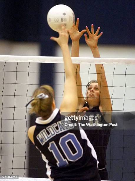 Volleyball:Centreville at No.7 Westfield. Chantilly , VA. Westfield High School. This is Westfield's Ann Lewis up to block Centreville's Mary...