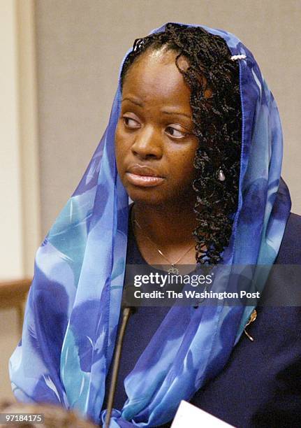 Mildred Muhammad, ex-wife of convicted sniper John Allen Muhammad, looks at the defense table as she begins her testimony in the penalty phase of the...