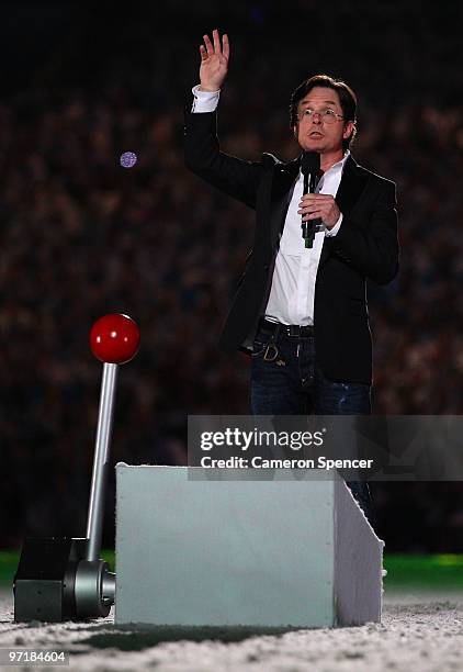 Actor Michael J. Fox speaks during the Closing Ceremony of the Vancouver 2010 Winter Olympics at BC Place on February 28, 2010 in Vancouver, Canada.