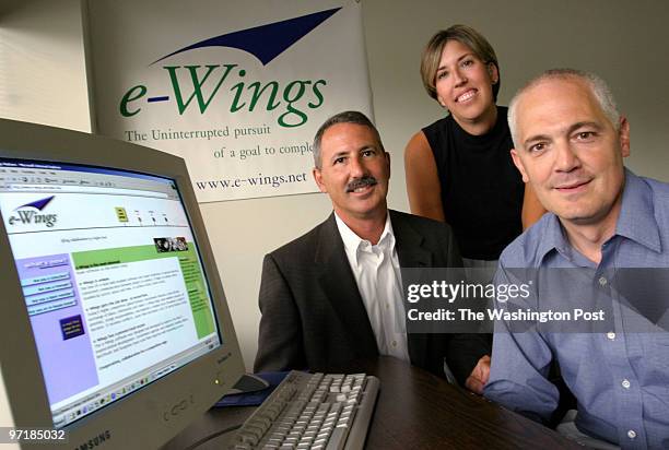 Gary Benedetti, left, C.E.O., LuAnne Bell, V.P. Marketing, and Dave Buonomo, C.T.O., of E-Wings, a software company in Germantown. ORG XMIT: 145300...