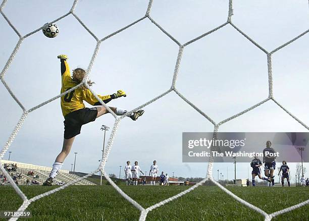 Neg#:154103 Photog:Preston Keres/TWP Westfield HS, Chantilly, Va. Langley Keeper allows the first of three second-half free kicks from Chantilly's...