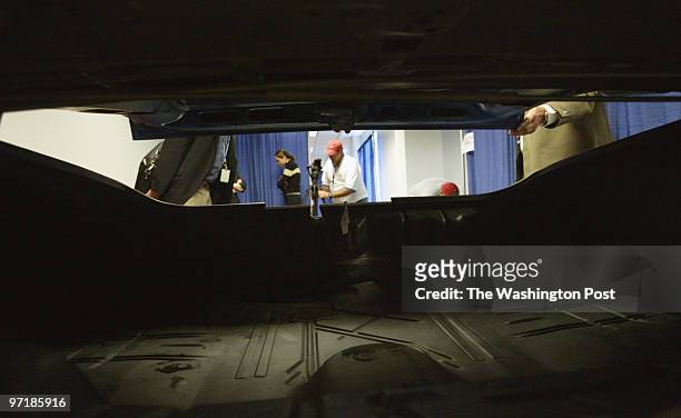This is a view from the trunk of a mock up of a Cheverolet Caprice used in court during the John Allen Muhammad trial in Virginia Beach Circuit Court...