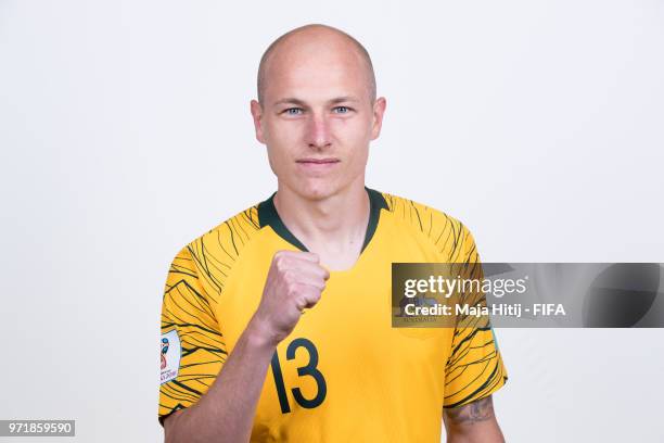 Aaron Mooy of Australia poses for a portrait during the official FIFA World Cup 2018 portrait session at Trudovyne Rezeny on June 11, 2018 in Kazan,...