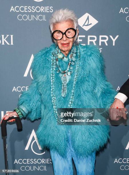 Iris Apfel attends the 22nd Annual Accessories Council ACE Awards at Cipriani 42nd Street on June 11, 2018 in New York City.