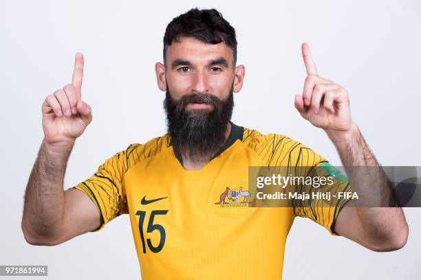 Mile Jedinak of Australia poses for a portrait during the official FIFA World Cup 2018 portrait session at Trudovyne Rezeny on June 11, 2018 in...