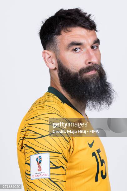 Mile Jedinak of Australia poses for a portrait during the official FIFA World Cup 2018 portrait session at Trudovyne Rezeny on June 11, 2018 in...