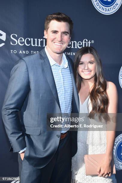 Ross Stripling and Shelby Gassiott attend the Fourth Annual Los Angeles Dodgers Foundation Blue Diamond Gala at Dodger Stadium on June 11, 2018 in...