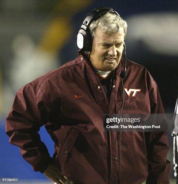 Kevin Clark/The Washington Post Date: Neg #: 148477 West Virginia University, Morgantown, WV Frank Beamer, head coach of Virginia Tech