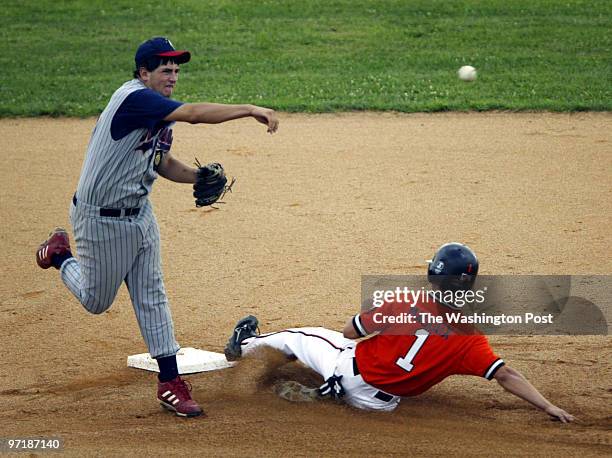 Neg#:158065 Photog:Preston Keres/TWP McCurdy Field, Frederick, Md. Pasadena's Steve Philipp throws to first after forcing William Maddox IV in a...