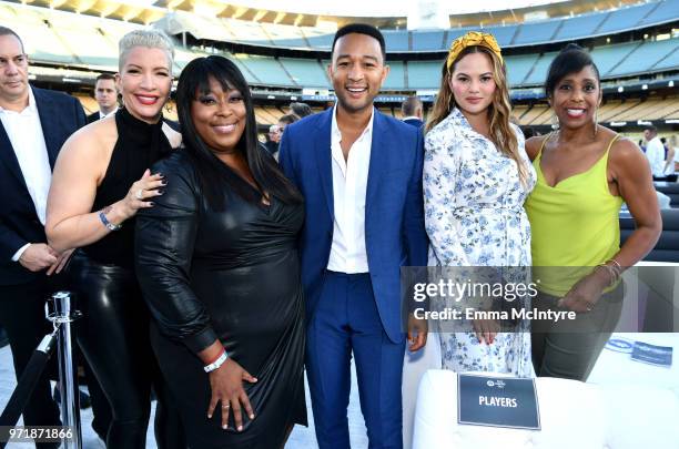 Rebecca King-Crews, Loni Love, John Legend, Chrissy Teigen and Dawnn Lewis attend the Fourth Annual Los Angeles Dodgers Foundation Blue Diamond Gala...