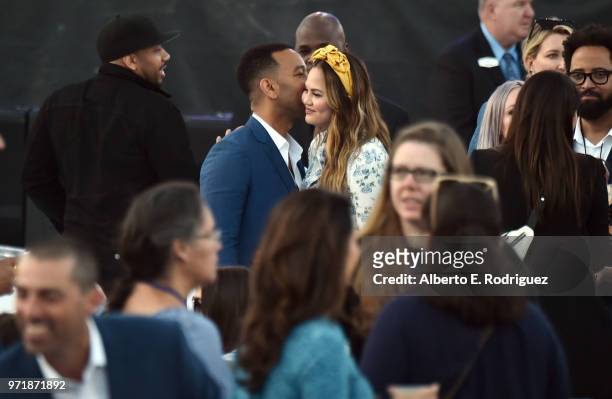John Legend and Chrissy Teigen attend the Fourth Annual Los Angeles Dodgers Foundation Blue Diamond Gala at Dodger Stadium on June 11, 2018 in Los...