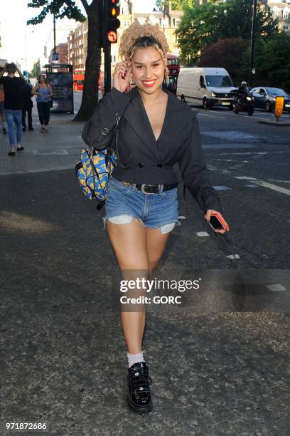 Raye seen arriving at GQ dinner in Holborn on June 11, 2018 in London, England.