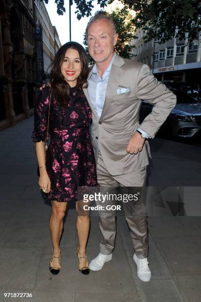 Gary Kemp and Lauren Barber seen arriving at GQ dinner in Holborn on June 11, 2018 in London, England.