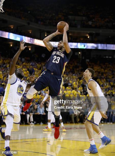 Anthony Davis of the New Orleans Pelicans in action against the Golden State Warriors during Game Five of the Western Conference Semifinals of the...