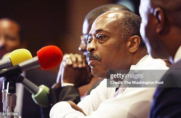 Kevin Clark\ The Washington Post Neg #: 157889 Fort Washington, MD Melvin High, Prince George's County Chief of Police and panelist, listens to the...