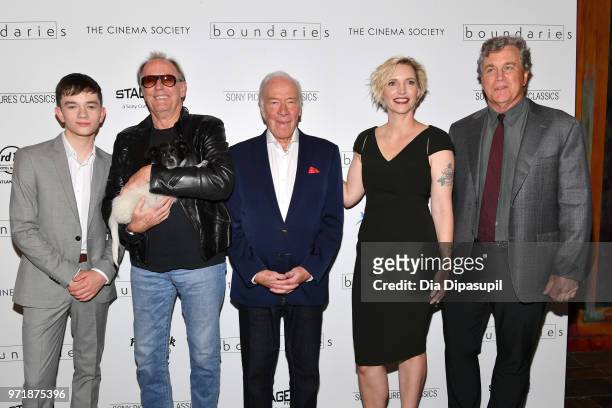Lewis MacDougall, Peter Fonda, Christopher Plummer, Shana Feste, and Tom Bernard attend the "Boundaries" New York screening at The Roxy Cinema on...