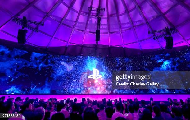 Guests experience the PlayStation E3 2018 Media Showcase at LA Center Studios on June 11, 2018 in Los Angeles, California.