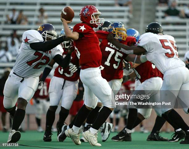 Neg#:157415 Photog:Preston Keres/TWP Towson University, Towson, Md. East All-Star Quarterback Sean Schaefer throws the first touchdown of the game...