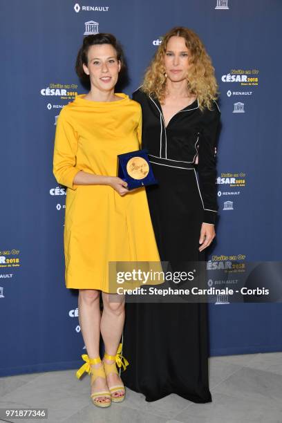 Clara Stern and Pascale Arbillot attend the 'Les Nuits En Or 2018' dinner gala at UNESCO on June 11, 2018 in Paris, France.