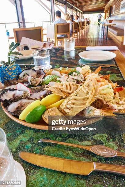 Seafood platter with oysters, crabs and lobster at The Qualia at Hamilton Island on November 20, 2015 in Whitsunday Islands, Australia.