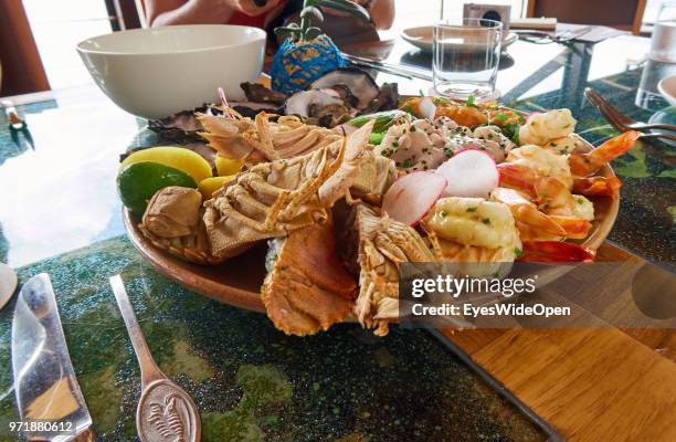 Seafood platter with oysters, crabs and lobster at The Qualia at Hamilton Island on November 20, 2015 in Whitsunday Islands, Australia.