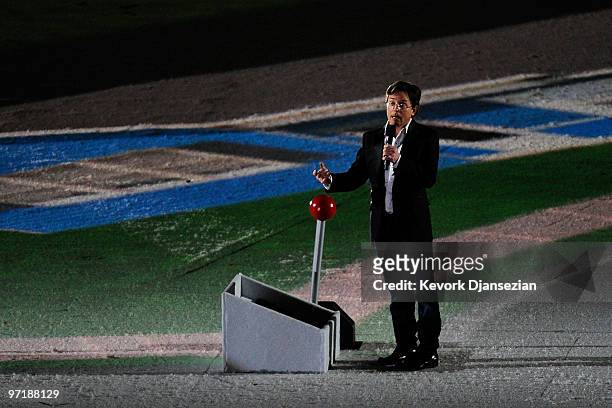 Actor Michael J. Fox speaks during the Closing Ceremony of the Vancouver 2010 Winter Olympics at BC Place on February 28, 2010 in Vancouver, Canada.