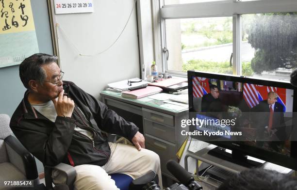 Hajime Matsumoto, the 71-year-old brother of Kyoko who was abducted by North Korea decades ago at age 29, watches TV in the western Japan city of...