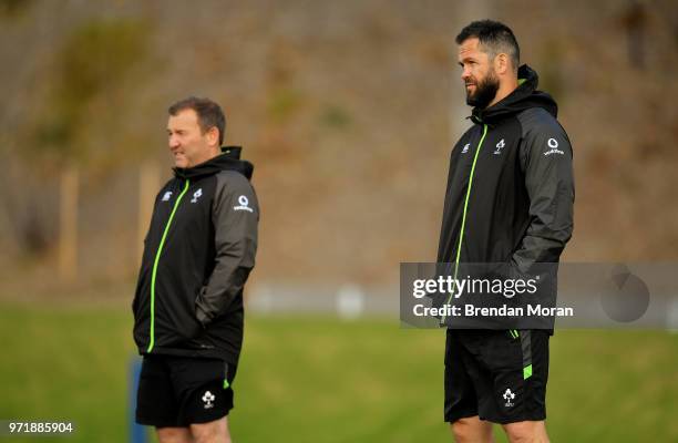Melbourne , Australia - 12 June 2018; Defence coach Andy Farrell, right, during Ireland rugby squad training at St Kevin's College in Melbourne,...