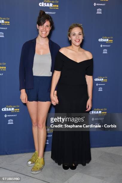 Sophie Linnenbaum and Alysson Paradis attend the 'Les Nuits En Or 2018' dinner gala at UNESCO on June 11, 2018 in Paris, France.