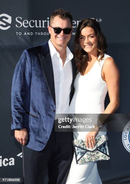Joc Pederson and Kelsey Williams attend the 4th Annual Los Angeles Dodgers Foundation Blue Diamond Gala at Dodger Stadium on June 11, 2018 in Los...