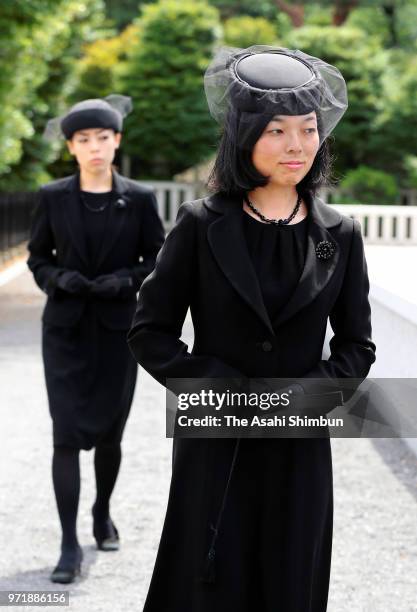 Princess Akiko and Princess Yoko of Mikasa, nieces of late Prince Katsura attend the 4th anniversary memorial ceremony for late Prince Katsura at...