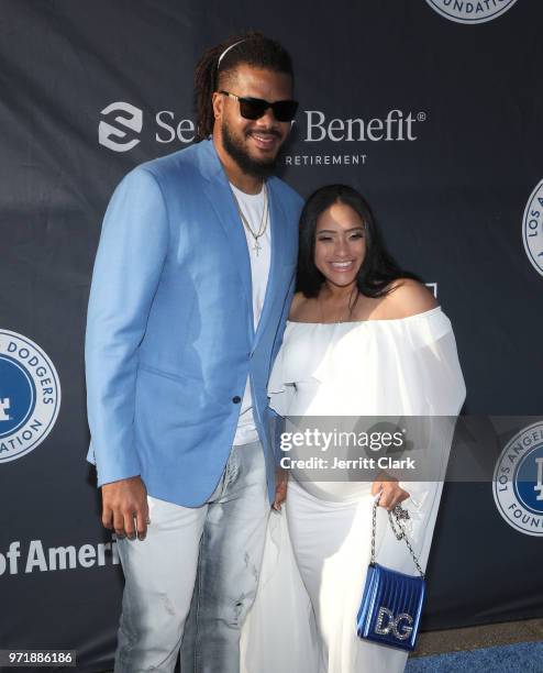 Kenley Jansen and Gianni Jansen attend the 4th Annual Los Angeles Dodgers Foundation Blue Diamond Gala at Dodger Stadium on June 11, 2018 in Los...