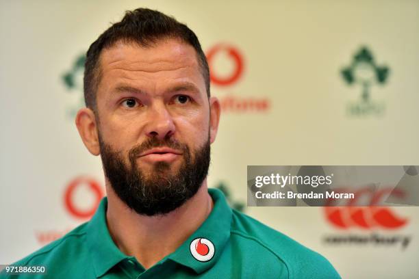 Melbourne , Australia - 12 June 2018; Defence coach Andy Farrell speaks to the media during an Ireland rugby press conference in Melbourne, Australia.