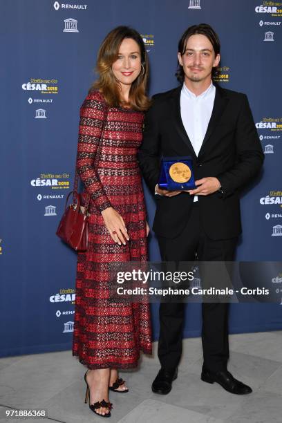 Actress Elsa Zylberstein and Aske Bang attend the 'Les Nuits En Or 2018' dinner gala at UNESCO on June 11, 2018 in Paris, France.