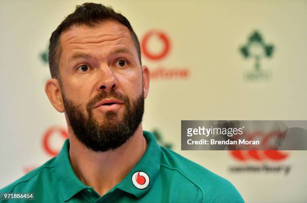 Melbourne , Australia - 12 June 2018; Defence coach Andy Farrell speaks to the media during an Ireland rugby press conference in Melbourne, Australia.