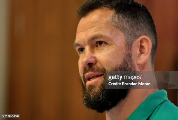 Melbourne , Australia - 12 June 2018; Defence coach Andy Farrell speaks to the media during an Ireland rugby press conference in Melbourne, Australia.