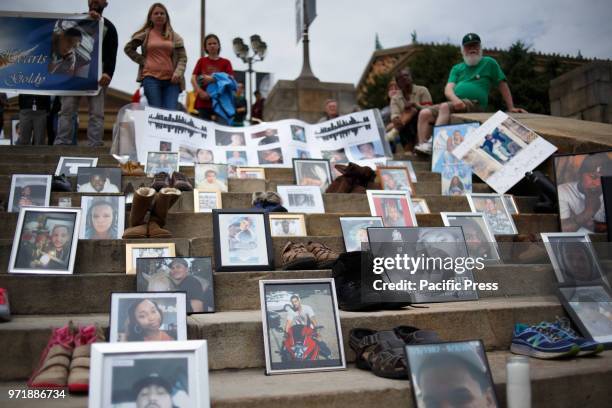 Families and friends of victims of gun violence join allies on the steps of the Philadelphia Museum of Art to speak out about the prevalence of gun...