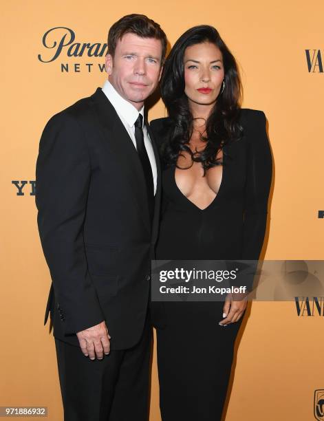 Taylor Sheridan and Nicole Sheridan attend the premiere of Paramount Pictures' "Yellowstone" at Paramount Studios on June 11, 2018 in Hollywood,...