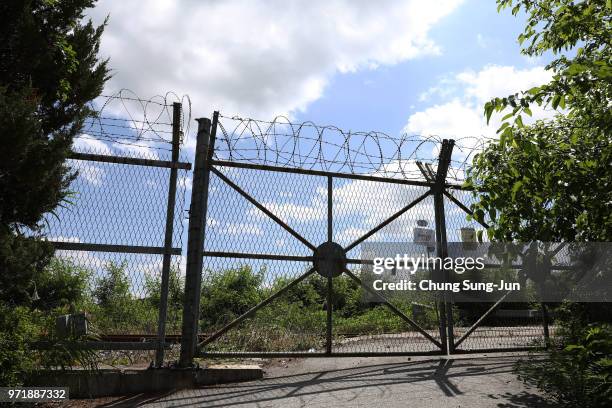 Barbed wire fence at the Imjingak, near the Demilitarized zone separating South and North Korea on June 12, 2018 in Singapore. U.S. President Trump...