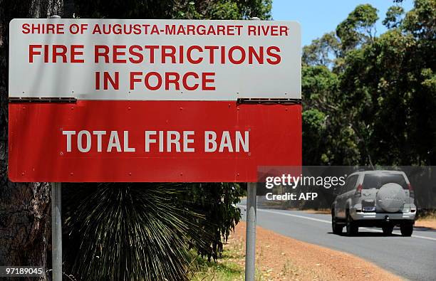 In this photo taken on December 30, 2009 a total fire ban sign is shown in the Shire of Augusta and Margaret River in the south-west corner of...