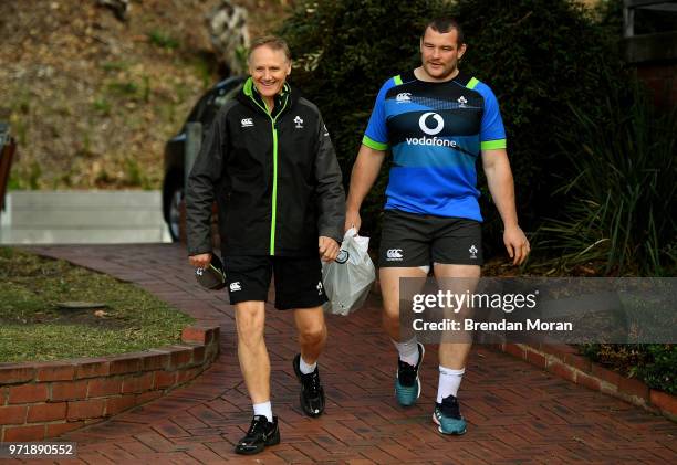 Melbourne , Australia - 12 June 2018; Head coach Joe Schmidt, left, and Jack McGrath arrive for Ireland rugby squad training at St Kevin's College in...