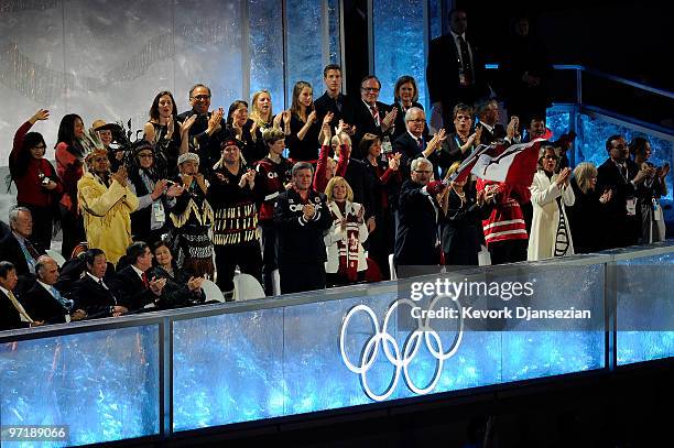 Prime Minister of Canada Stephen Harper and Laureen Harper attend the Closing Ceremony of the Vancouver 2010 Winter Olympics at BC Place on February...